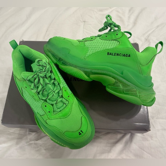 Balenciaga Neon Green Triple S Sneakers - Picture 1 of 9